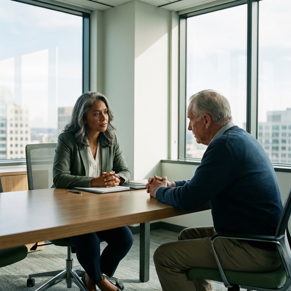 Lawyer listening intently to a client